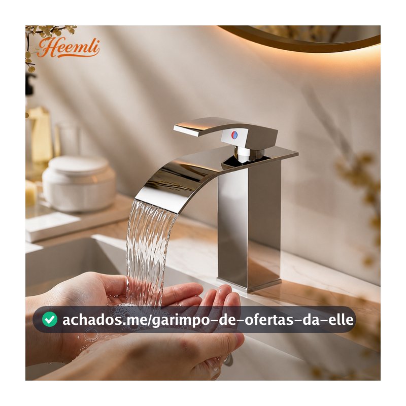 Heemli Torneira Cascata para Banheiro Inox Quadrada Baixa Misturador Preta Cromada
