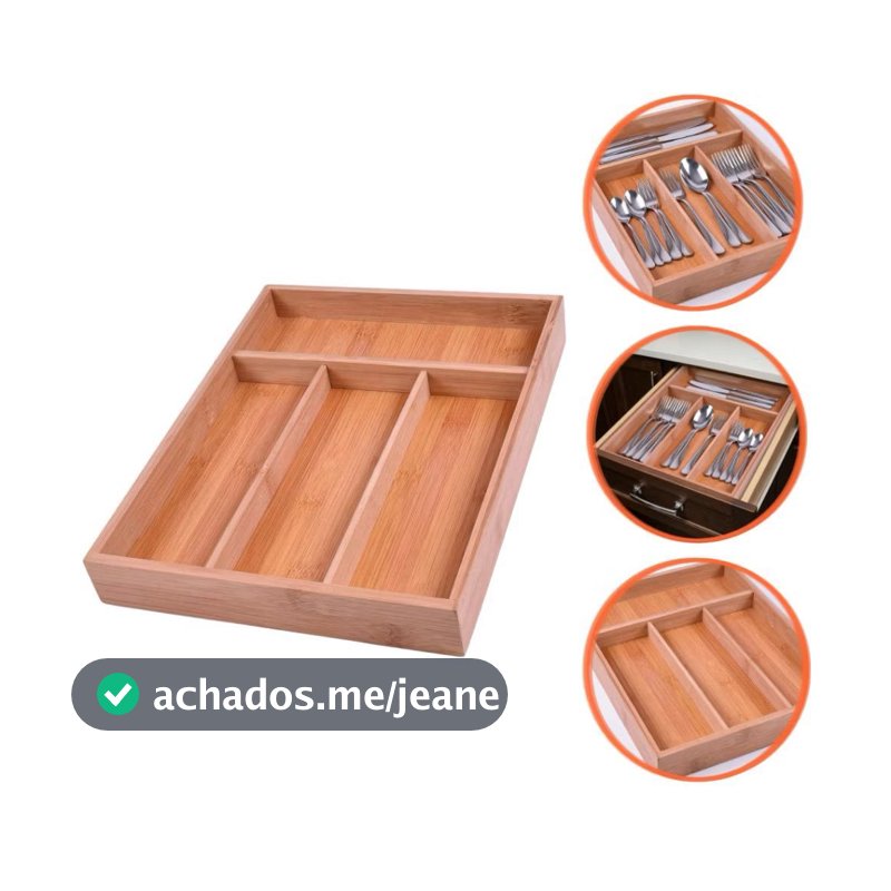 Organizador de Talheres para Gaveta 4 Divisórias em Bambu Porta Talher Cozinha Premium Resistente