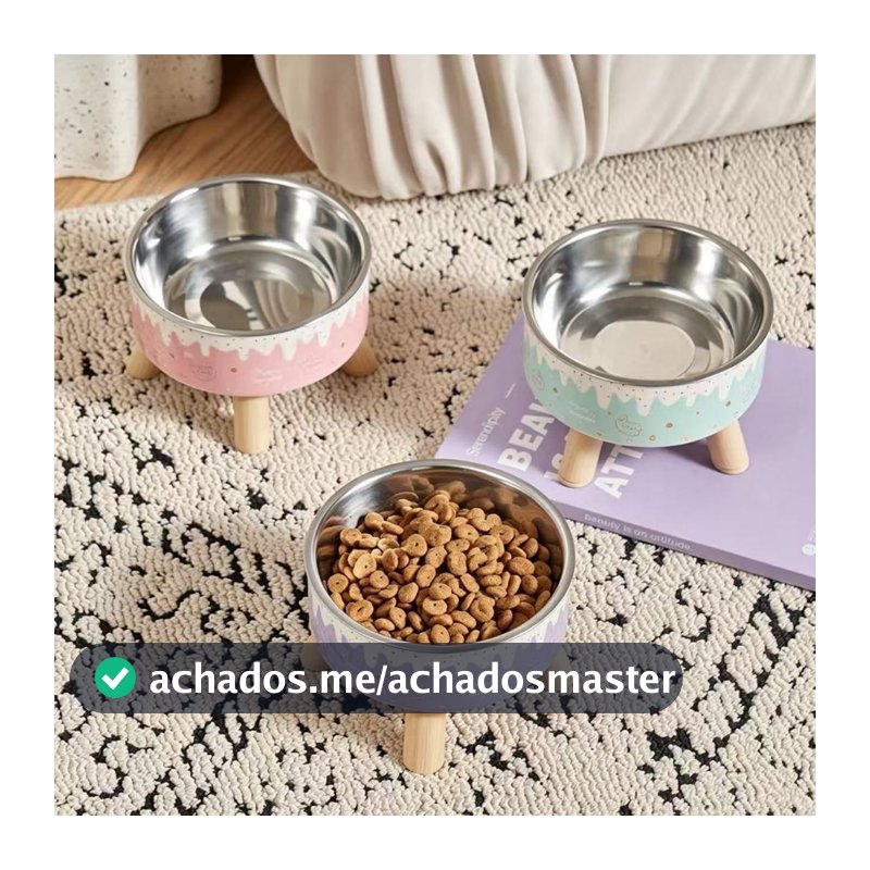 Comedouro Elevado para Cães e Gatos com Proteção para o Pescoço e Tigela de Aço Inoxidável – Base Antiderrapante