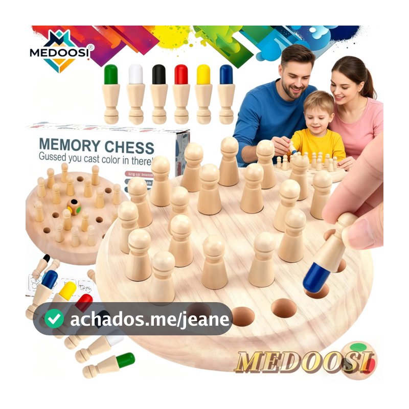 MEDOOSI Jogo de Memória em Madeira para Crianças /Infantil Pinos Coloridos Xadrez 3D Quebra Cabeça /Educativo Brinquedos