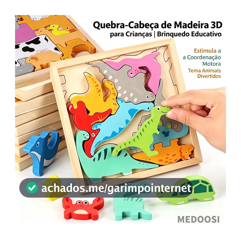 Tabuleiro de quebra cabeça 3D de encaixe Dinossauro  Animais e vida marinha Brinquedo pedagógico