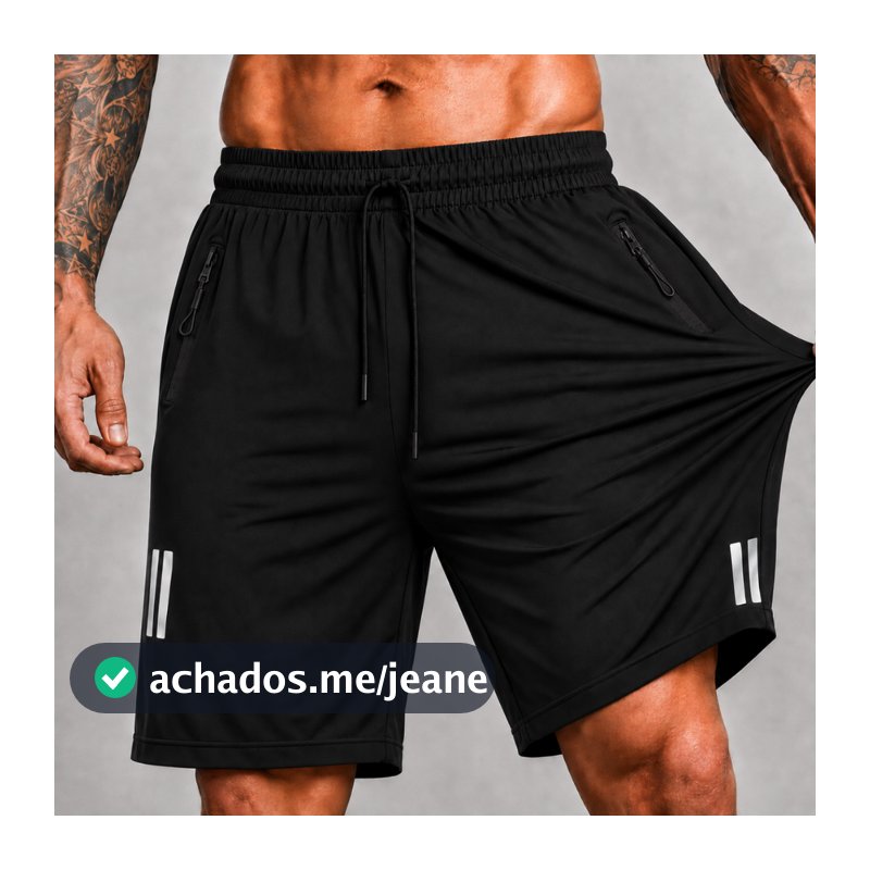 Shorts Academia Masculino Fitness Poliamida com Ziper Esportivo Poliamida Respirável Leve