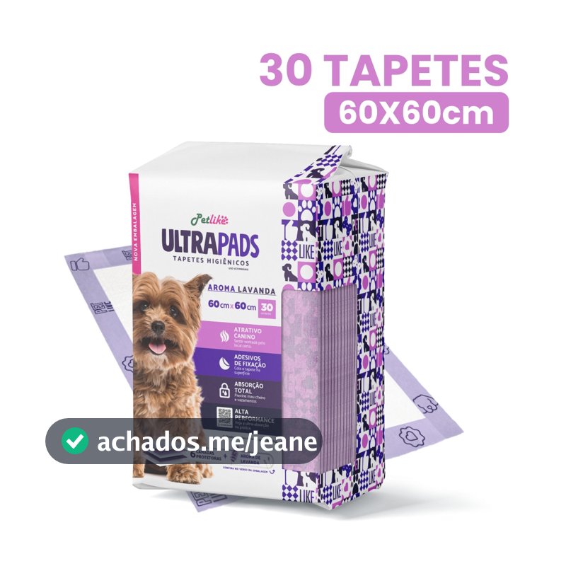 Tapete Higiênico Para Cães e Gatos Ultra Pads 30 unidades 60x60cm Aroma Lavanda Alta Absorção
