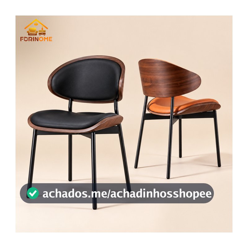 Kit 2 Cadeira de Jantar Design Vintage Estrutura Madeira Curvada Assento e Encosto Estofado Couro Sintético
