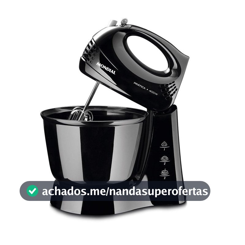 Batedeira Mondial Prática B44B | 3 Velocidades + Turbo, 1 Tigela, 400W, Preta