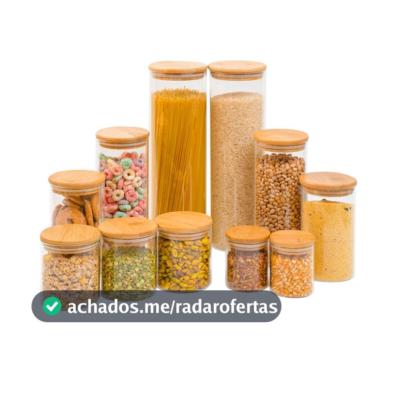 Kit 11 potes de vidro com tampa de bambu herméticos redondos - Tüd