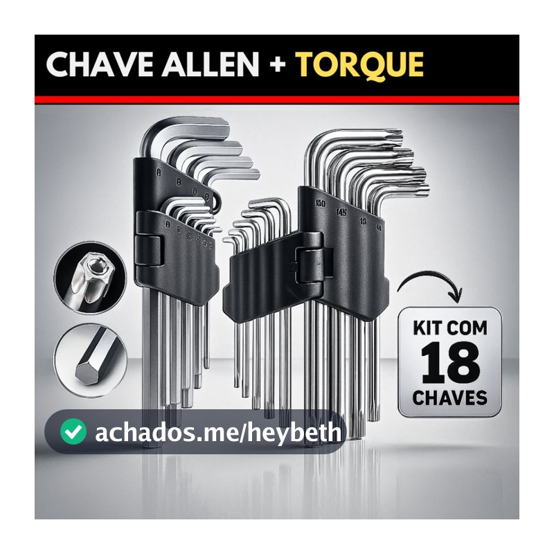 Jogo de Chave Torx + Jogo Allen Curta Kit com 18 Peças Torque e Allen T10 até T50
