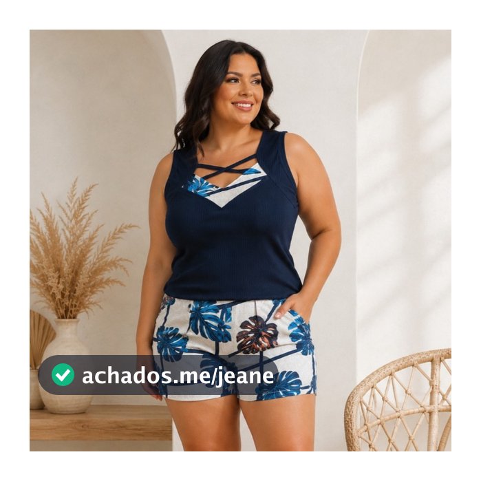 Conjuntinho Feminino Plus Size Short e Blusa Roupas Femininas Conjunto Blusinha de Alcinha M-G-GG
