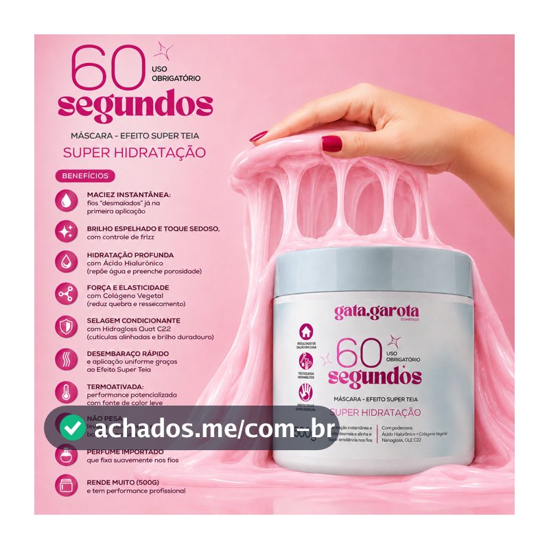 Máscara 60 Segundos Super Teia Desmaia Fios Hidratação Capilar Cabelo Antifrizz Brilho 3D Gata Garota