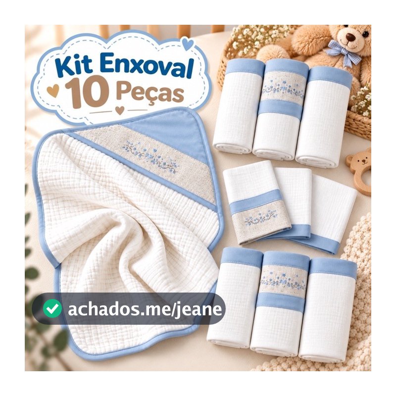 Kit Enxoval Bebê 10 Peças 100% Algodão Menino Menina Toalha Capuz Cueiros Fraldas Paninhos