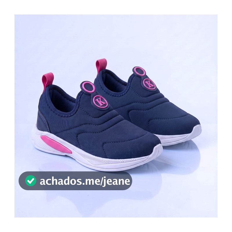 Kidstep Tenis Escolar Infantil Calce Fácil K Feminino Bordado Marinho com Pink