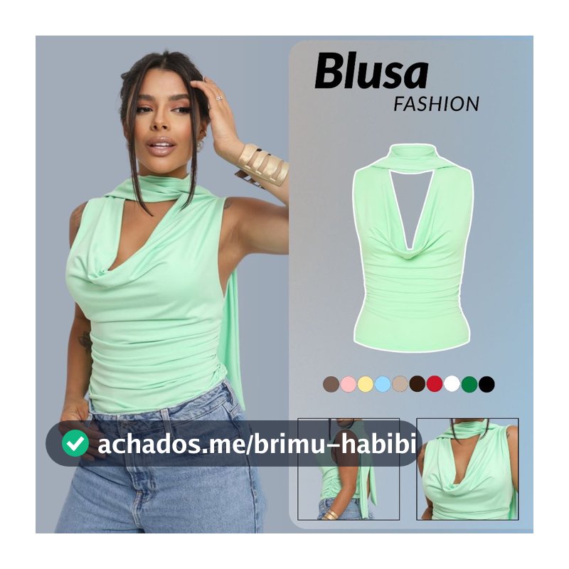 Blusa Regata Feminina Amarração Gola Alongada Premium Estilosa CHOKER Tendencia 2026 Verão Camisa Básica Chique