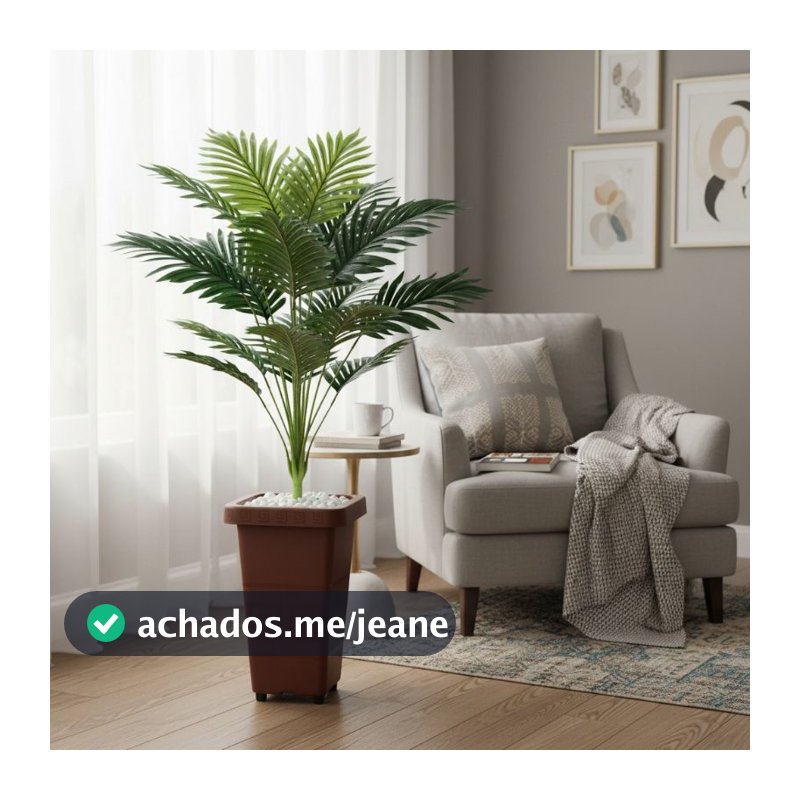 Coqueiro Planta Artificial de Decoração + Vaso Marrom e Pedrinhas Decorativas