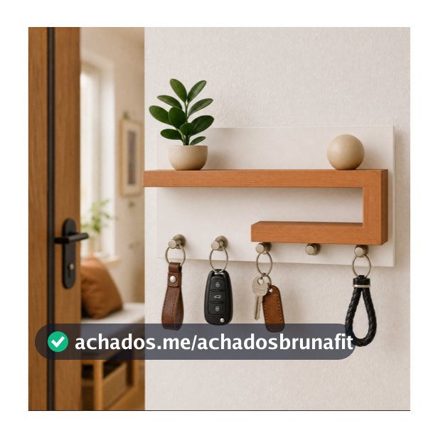 Porta Chaves Organizador com Prateleira Decorativa – Design Moderno em MDF | Branco + Freijó | Freijó + Branco | Branco