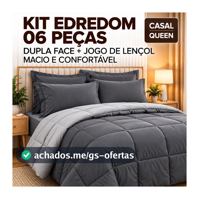 Jogo de Cama Edredom Cobertor Casal Queen 06 Peças Dupla Face Mais 2 Travesseiros Super Macio Premium Casa Dona