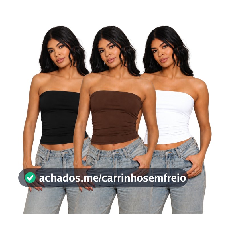 KIT 3 - Blusa Feminina Tube Top Forrada  - Tomara que Caia Sem Alça - Basica