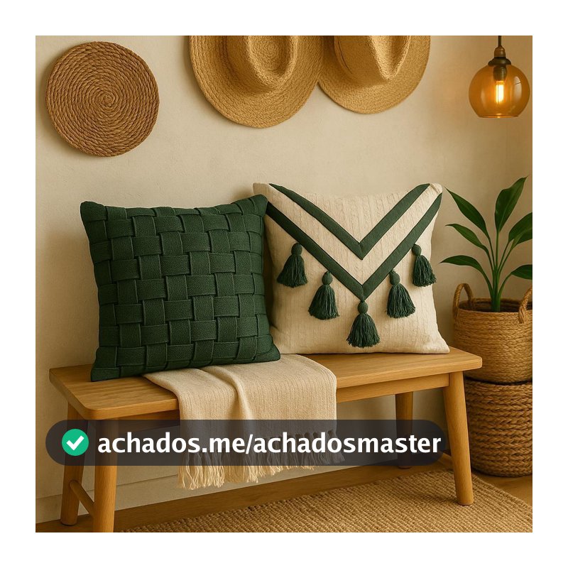 Capa de Almofada Macramê Verde 42x42cm Trançada Artesanal Boho Decoração Sofá 100% Algodão