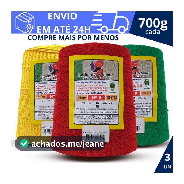 Kit 3 Barbantes Colorido ou Cru Colonial Piratininga 700g Fio 4, 6 ou 8 Promoção - Escolha as Cores