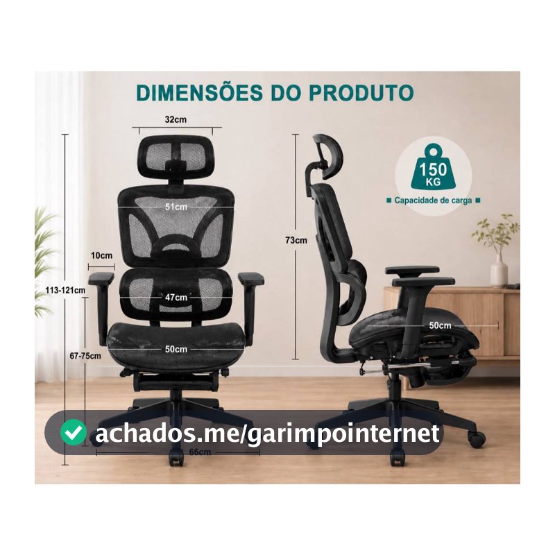Cadeira Presidente Ergonomica Escritorio Mesh Reclinavel Com Apoio De Pes Retratil E Apoio De Cabeça