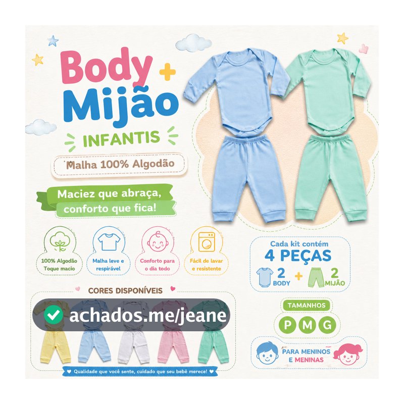 kit 4 Peças Mijão Calça e Body Manga Longa Infantil Bebê Masculino e Feminino
