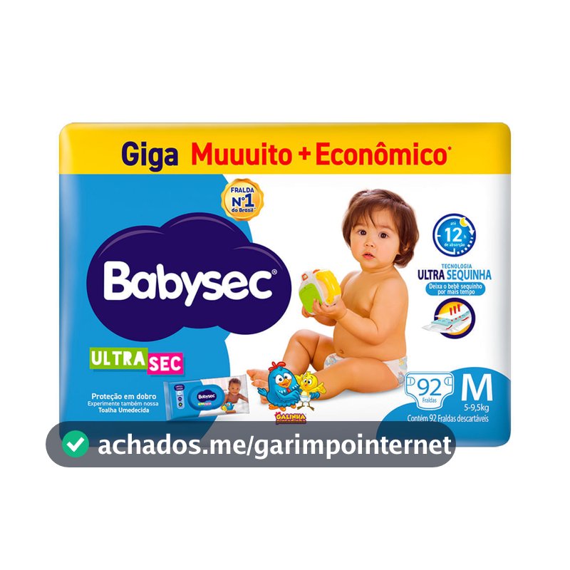 Fralda Descartável Babysec Galinha Pintadinha Ultrasec Giga M 92 Unidades
