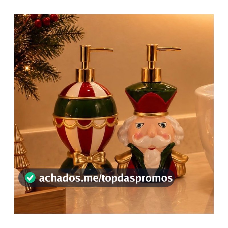 Dispenser em Porcelana de Sabonete Líquido Design Soldadinho Quebra-nozes e Bola de Natal Circo