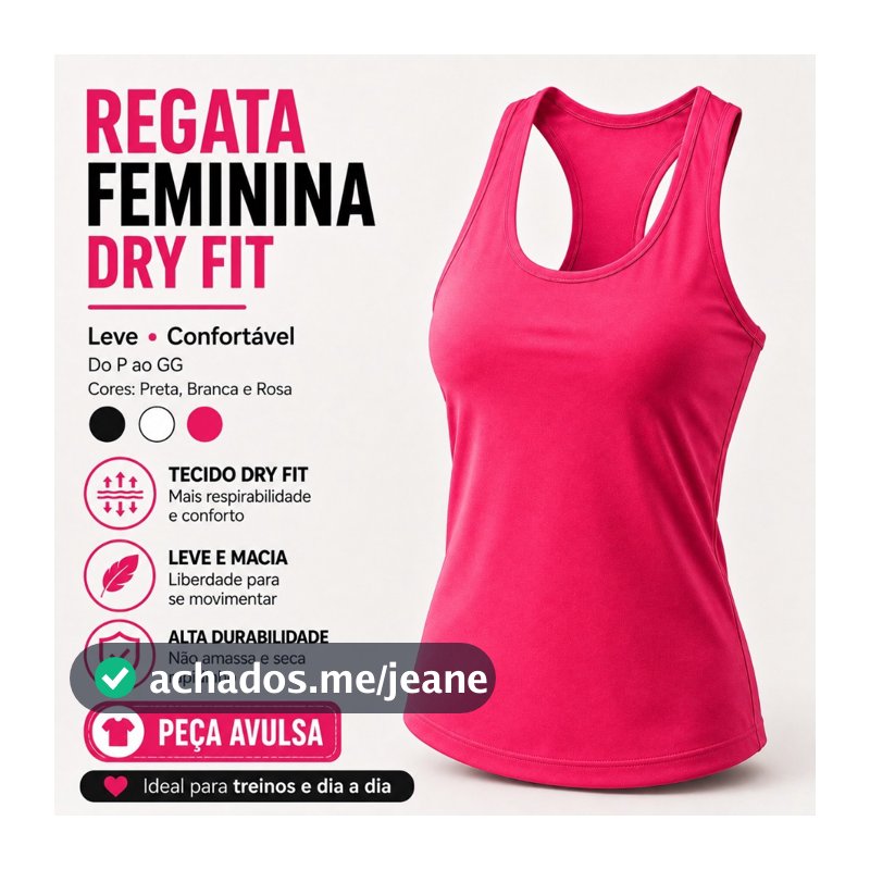 Regata Feminina Dry Fit Academia Fitness Esportiva Treino Corrida P ao GG