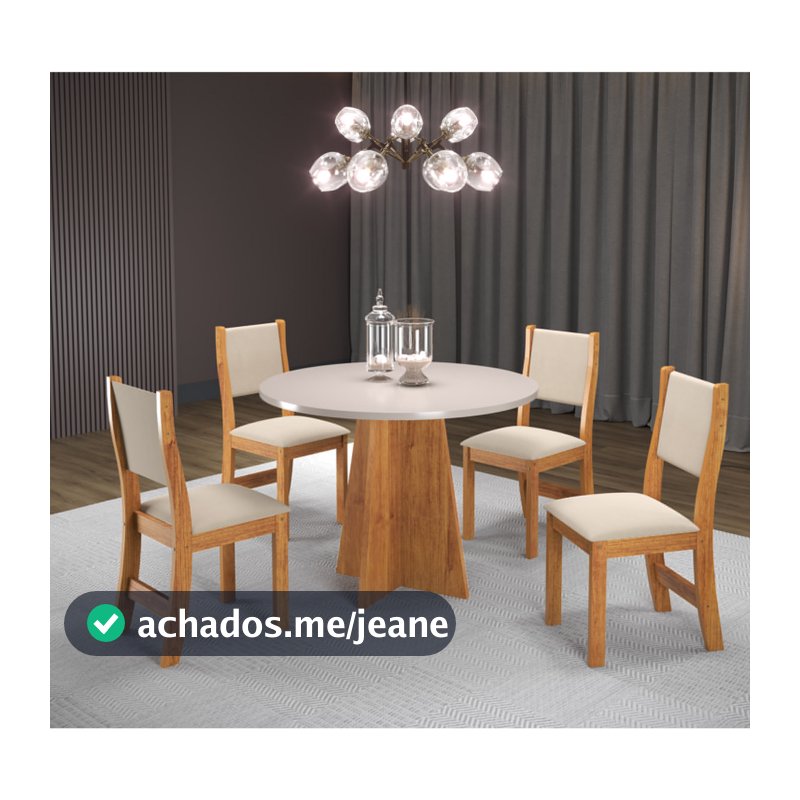 MESA DE JANTAR REDONDA 90x90 FOX COM 4 CADEIRAS SOL - CASA GIULIA