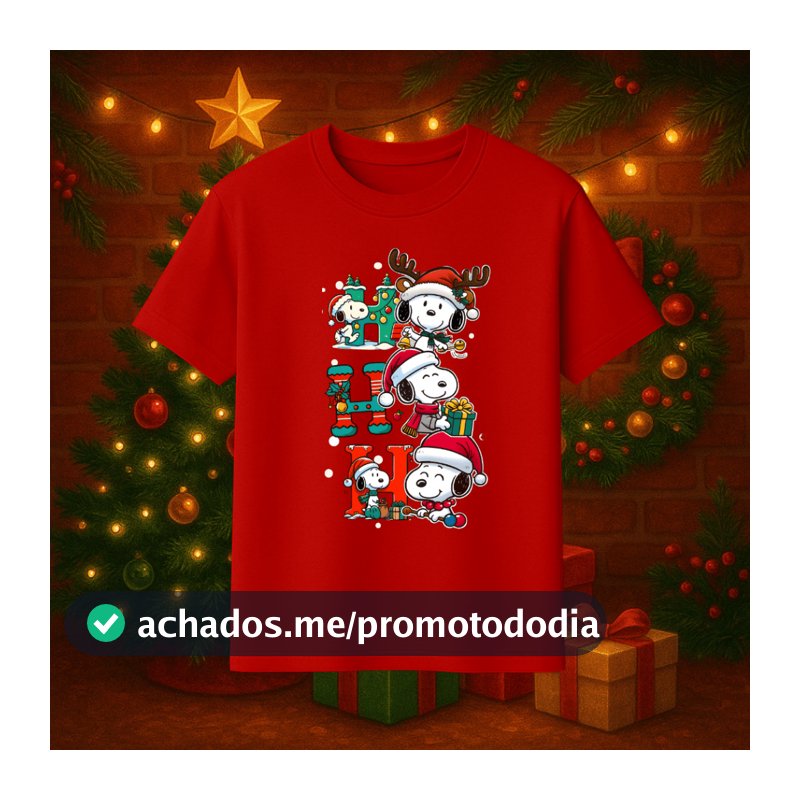 Camiseta de Natal Unissex para toda Familia - Estampa HoHoHo Snoopy Natal - Camisa Infantil ao Adulto em Algodão - Natal