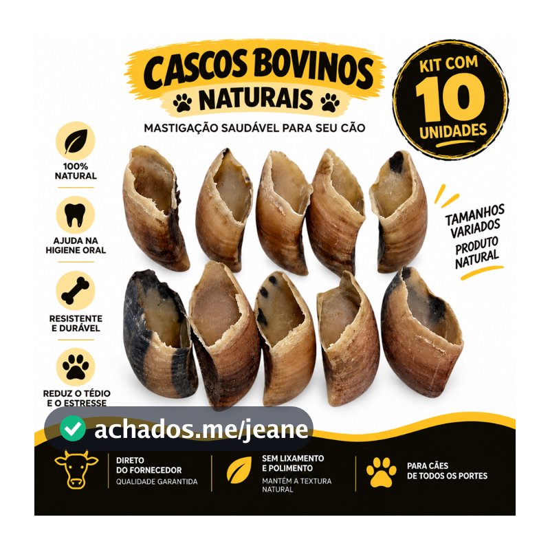 Casco Bovino, Mordedor Natural, Brinquedo Seguro, Limpa Dentes, Melhora o Tártaro