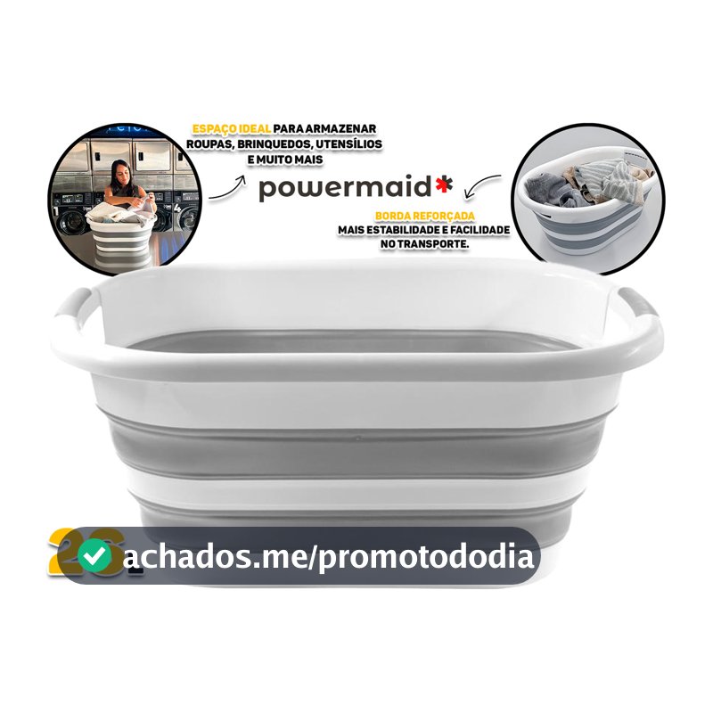 Cesto Balde Retrátil Powermaid 26 Litros Lavanderia Uso Geral Casa Banheiro Água Roupa