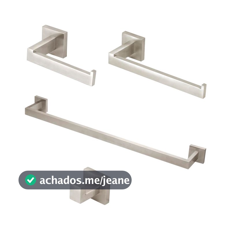 Kit Acessórios Banheiro Inox Escovado Quadrado 4 Peças Inox Completo