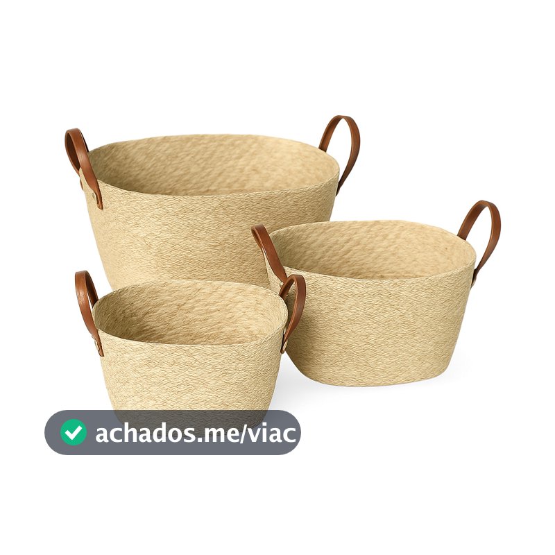 Cesto Organizador Multiuso Fibra Natural Paramount Vaso Cesta Palha Mocca