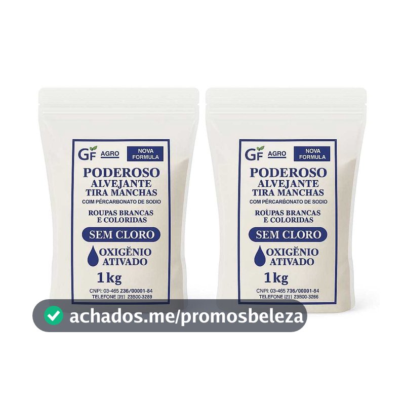 Kit 2KG- Alvejante Poderoso com Percarbonato de Sódio Tira Manchas Roupas Brancas e Coloridas