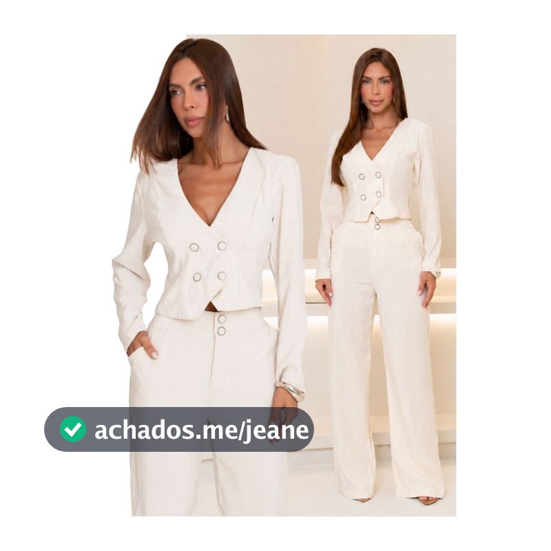 Conjunto Feminino 2 Peças Blazer Cropped Transpassado Manga Longa + Calça Pantalona Alfaiataria Marant Cintura Alta