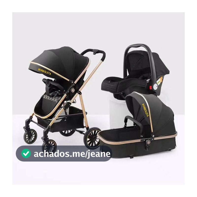 Carrinho De Bebê 3 Em 1 Luxo Moisés + Bebê Conforto Completo Reclinável Rodas Com Amortecedor Kit Enxoval Segura