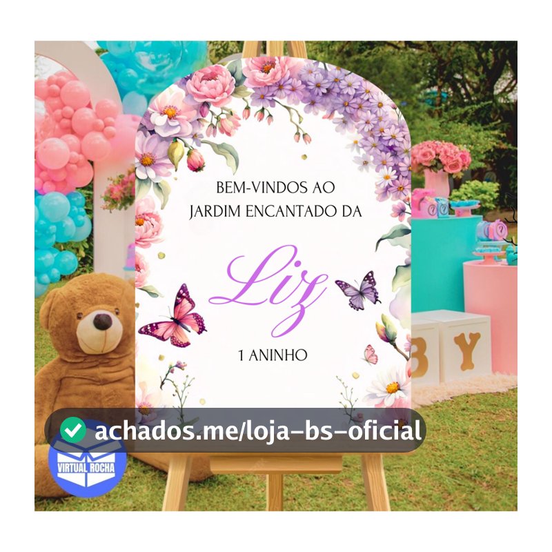 Quadro Decorativo Placa Ponta Redonda Aniversário Jardim Encantado Festa Recepção MDF