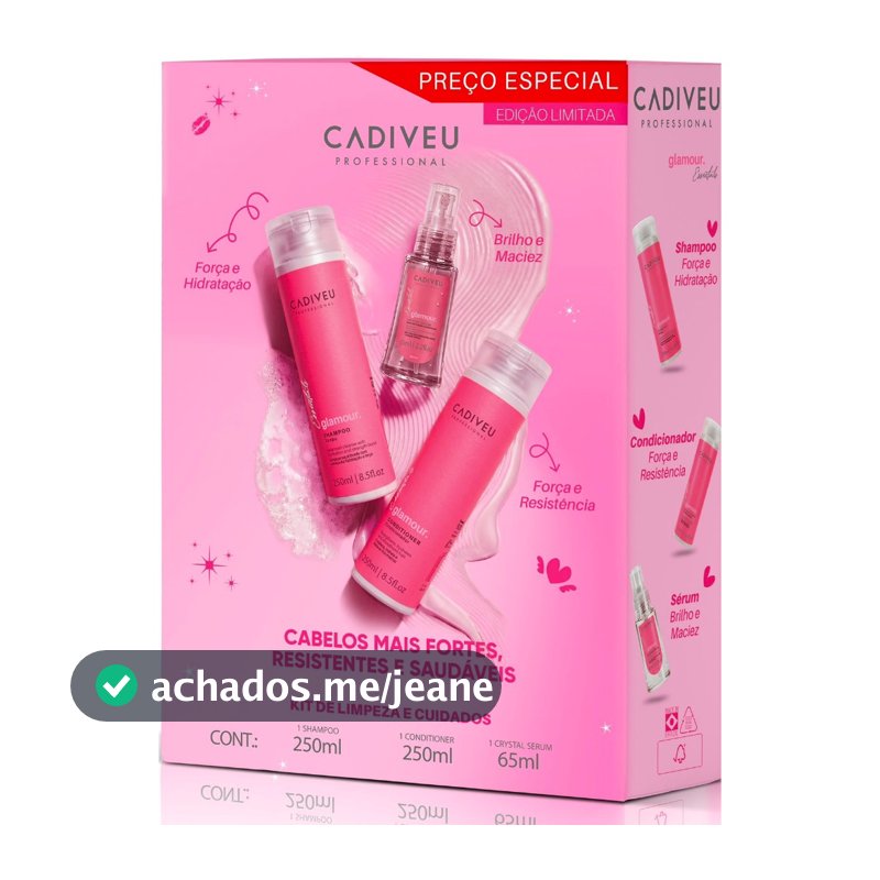 Cadiveu Glamour Kit de Limpeza Shampoo + Condicioandor e Óleo 65ml