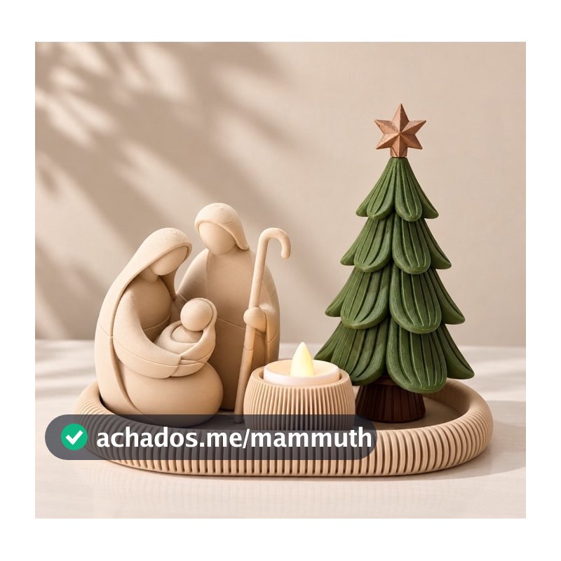 Presépio de Natal Sagrada Família com Árvore de Natal e Bandeja Decorativa 3D