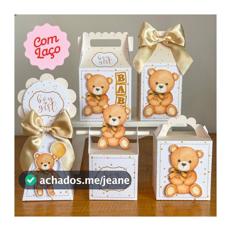 KIT FESTA Cha Revelaçao Neutro Lembrancinhas - Caixinha Ursinho
