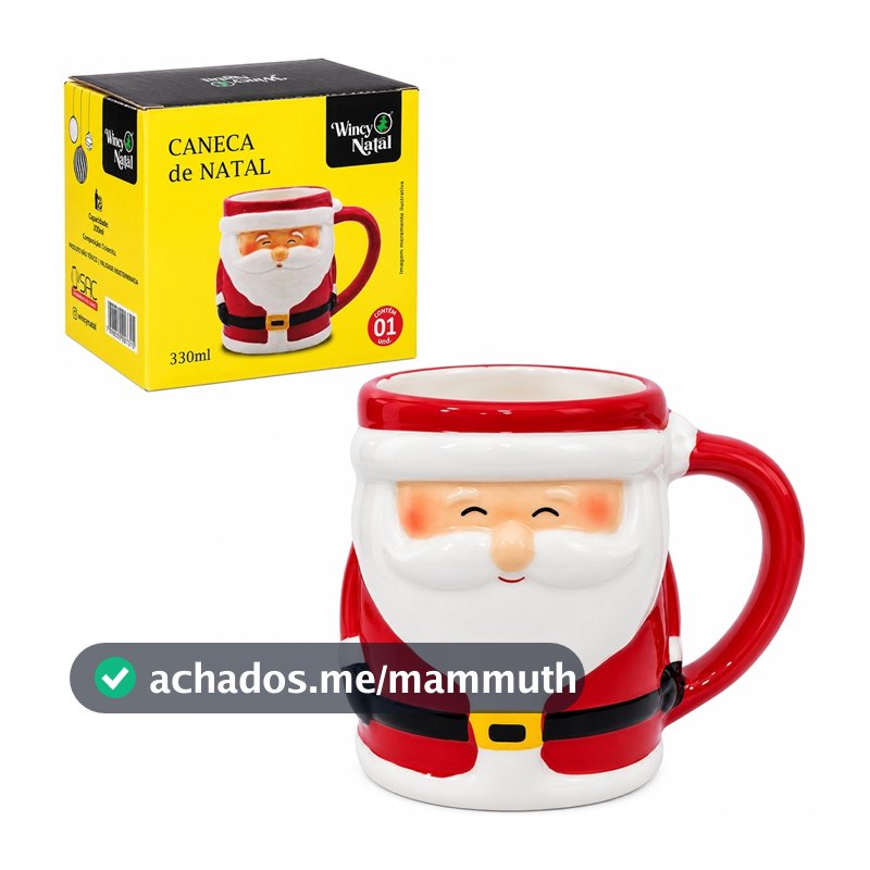 Caneca de Natal Papai Noel 330ml Cerâmica Decoração Natalina Café da Manhã Ceia Festas de Natal
