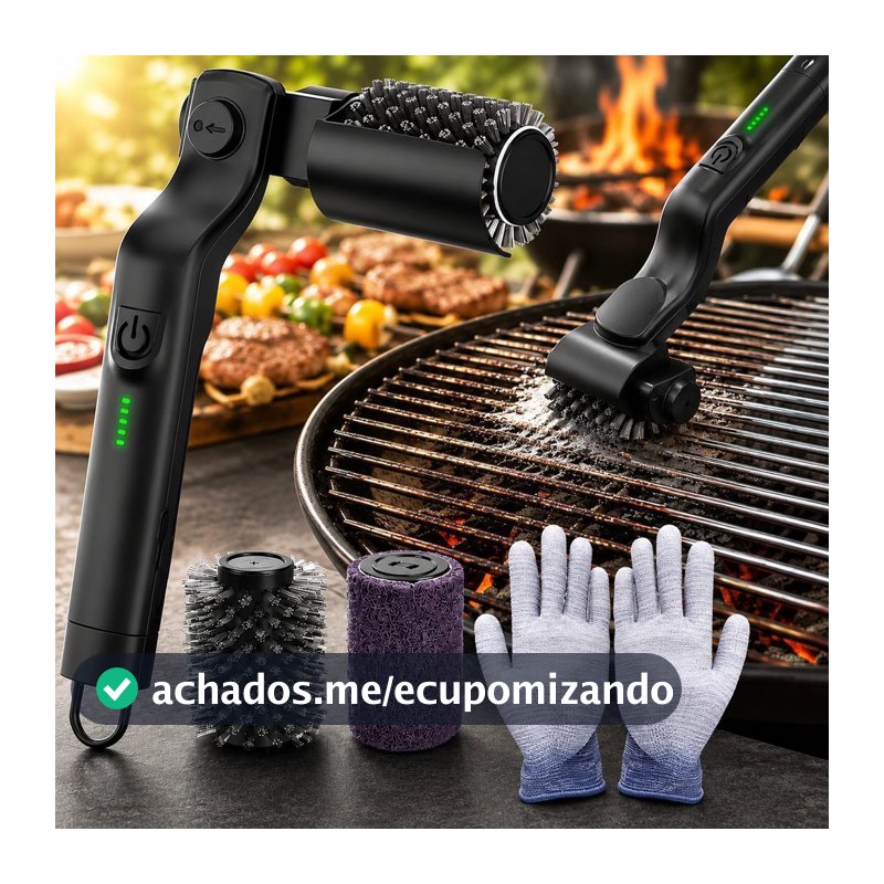 Escova Elétrica para Limpeza de Churrasqueira com 2 Escovas Recarregável