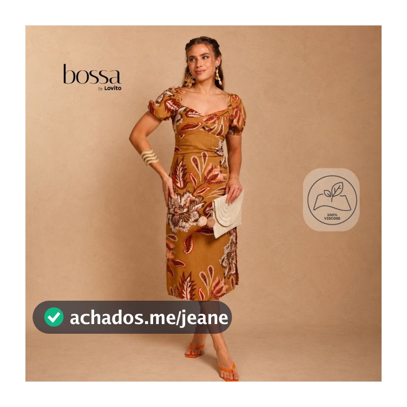 Lovito Bossa Vestido Midi Feminino Com Mangas Curtas Em Viscose Estampada DRB854BRL884