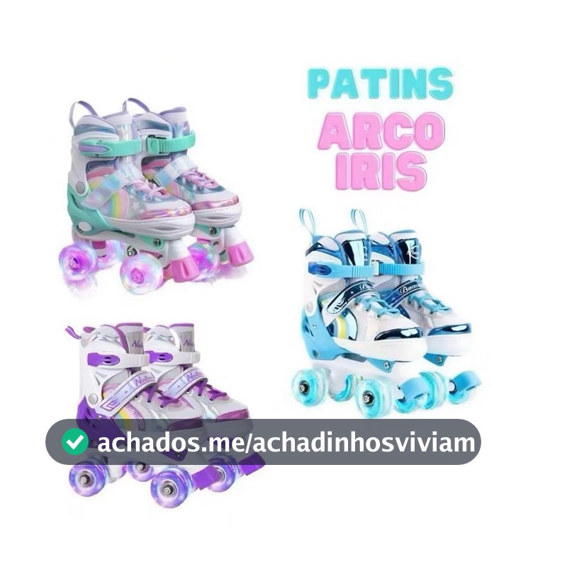 Patins Infantil 4 Rodas Arco ÍRIS  Com Luz De LED Ajustável+Kit Proteção e Sem Kit Proteção