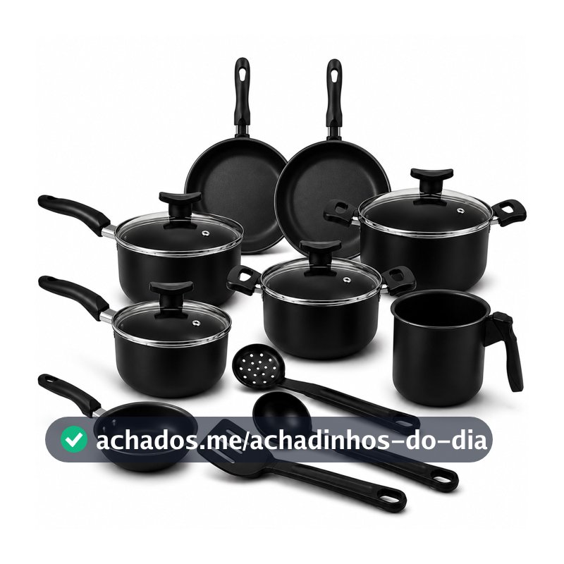 Conjunto Jogo de Panelas Teflon 11 peças  Antiaderente Tampa de Vidro Premium