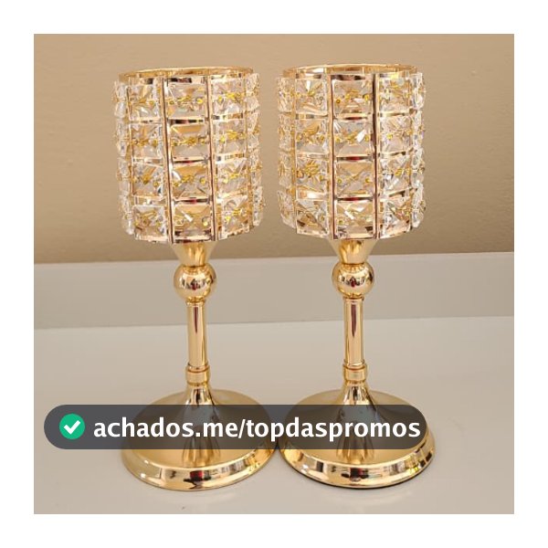 Castiçal Porta Vela Decorativo Luxuoso de Metal Dourado 27cm