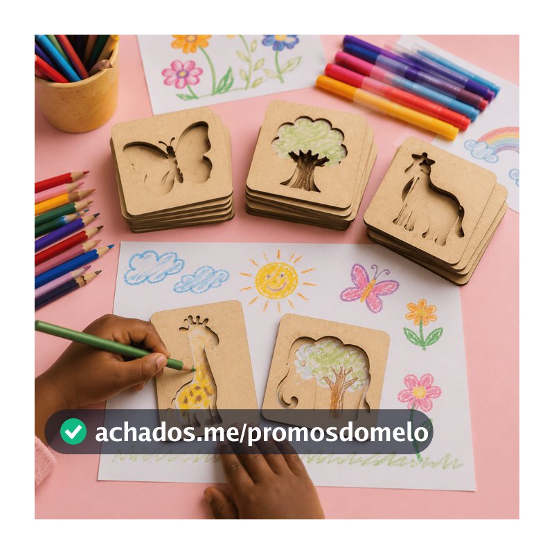Kit 20 Moldes Vazados MDF Animais Natureza Objetos Infantil Para Pintura Desenho 7,5cm