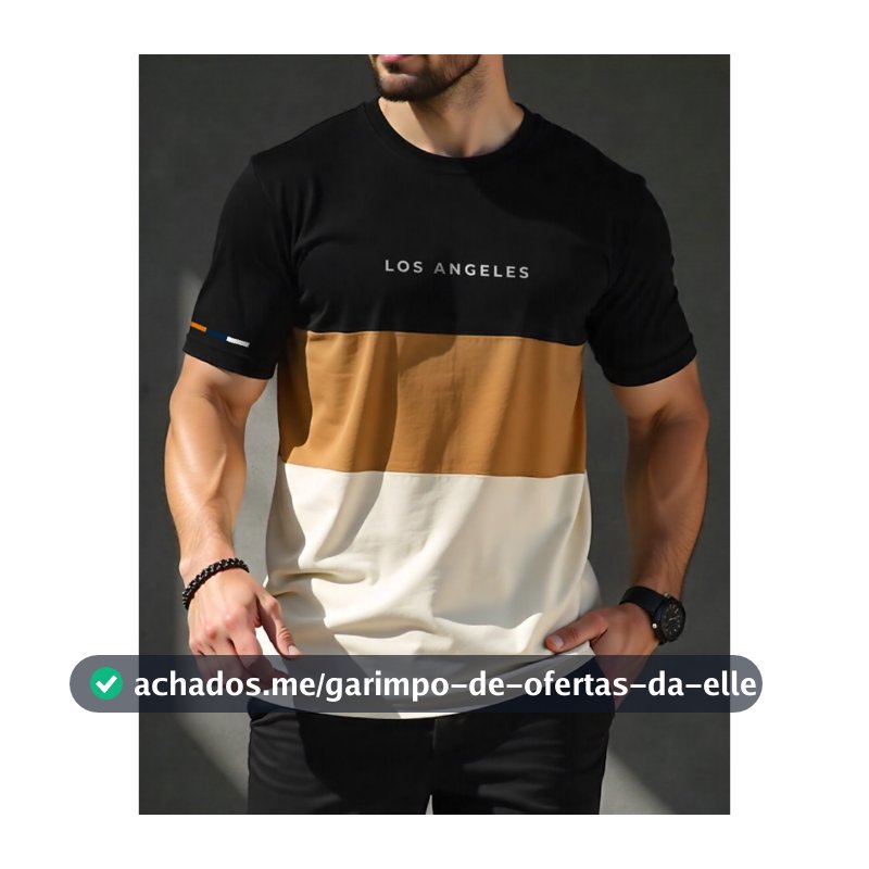 Camiseta Masculina Los Angeles Street Manga Detalhe Diverse Camisa 100% Algodão