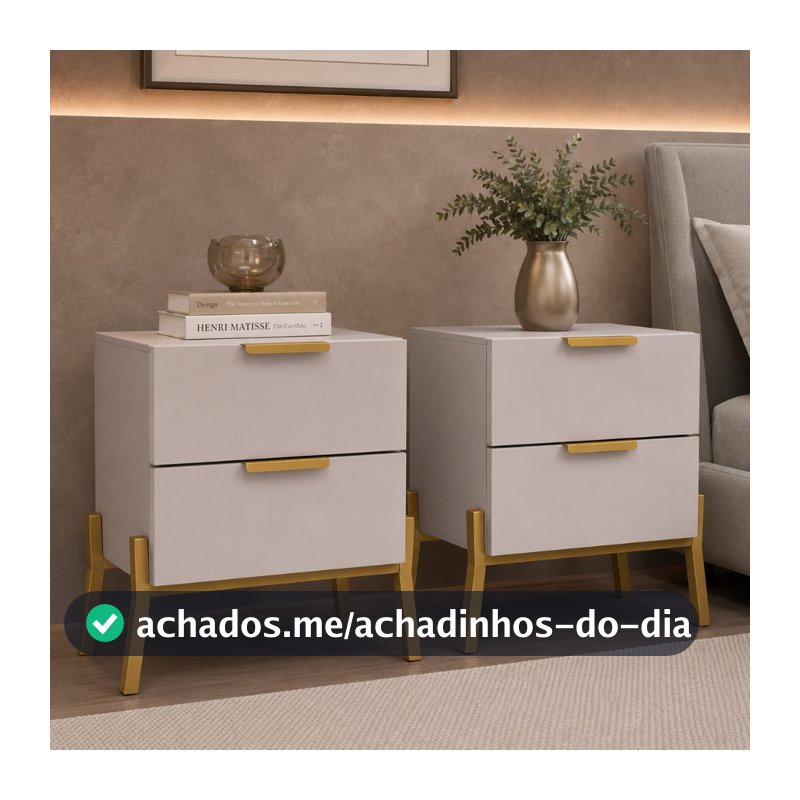 Kit Mesa de Cabeceira Evora Industrial 100% MDF com 2 Gavetas e Pés de Aço em  Metalon  -  LH Móveis