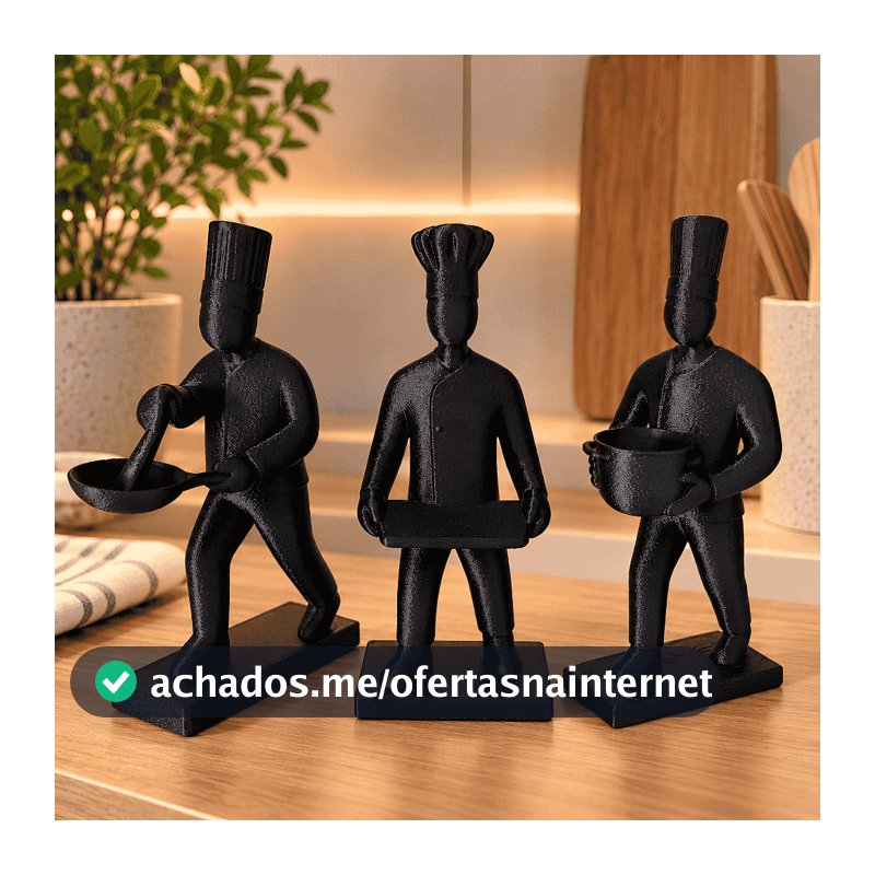Estátua chef cozinha gastronomia cozinheiro kit enfeite panela tábua decoração bancada minimalista